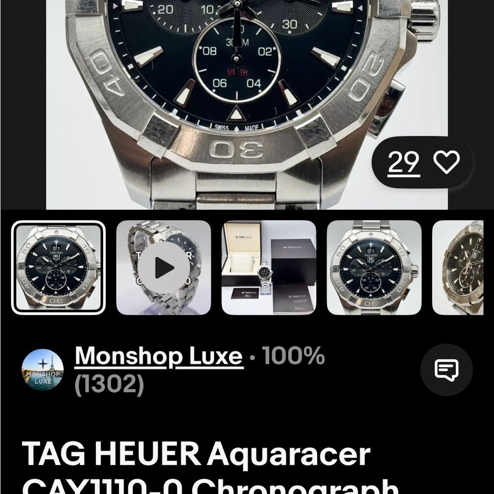 Tag Heuer Silver and Black Chronograph Watch